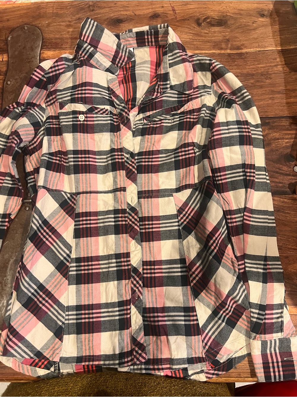 Columbia Plaid Long Sleeve Shirt Jacket - Pink, Navy, White